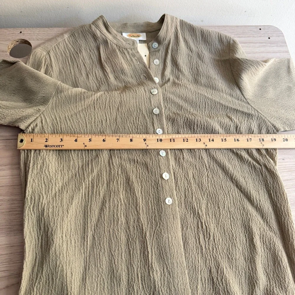 Vintage Talbots Crinkle Gauze Blouse Band Collar Tan Small NWT